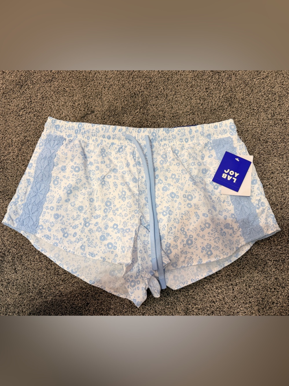 JoyLab Light Blue Floral Lace Trim Sleep Shorts - Picture 1 of 7